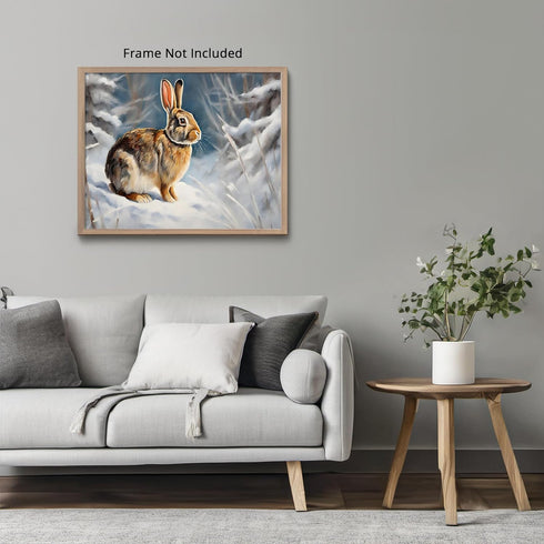 Posterizer 1 pcs-bunny in snowy winter nature-oil painting style 3-Art for Animal Lovers-Landscape & Nature Art-Decor for Home & Office- unframed ...
