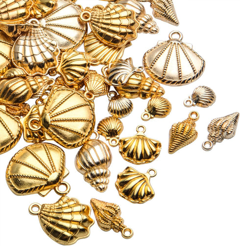 Aylifu Seashell Charms,100 Gram Gold Shell Charms Ocean Theme Pendants Conch Scallops Mussel Marine Life Sea Animals Dangle Charms for Jewelry Mak...