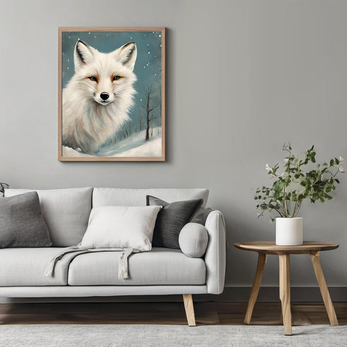 Posterizer 1 pcs-white arctic fox in snowy winter scene-oil painting style 8-Art for Animal Lovers-Landscape & Nature Art-Decor for Home & Office-...