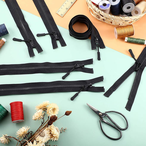 WILLBOND 4 Pcs #5 Black Plastic Zipper Separating Jacket Black Zipper Fastener for Coat Jacket Pillow Lamp Sewing Crafts(25 Inch)...