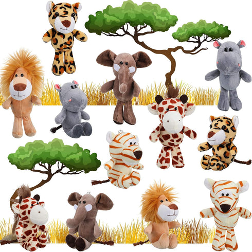 12 Pieces Mini Stuffed Forest Animals Jungle Animal Plush Toys in 4.8 Inch Cute Plush Elephant Lion Giraffe Tiger Plush for Animal Themed Parties ...