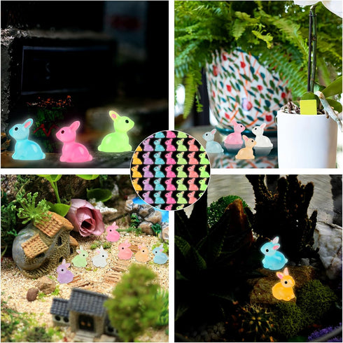 CCINEE 56pcs Luminous Mini Rabbit Miniauter Figures Glow in The Dark Resin Bunny Figures Micro Fairy Ornaments for Fairy Garden Easter Cake Decora...