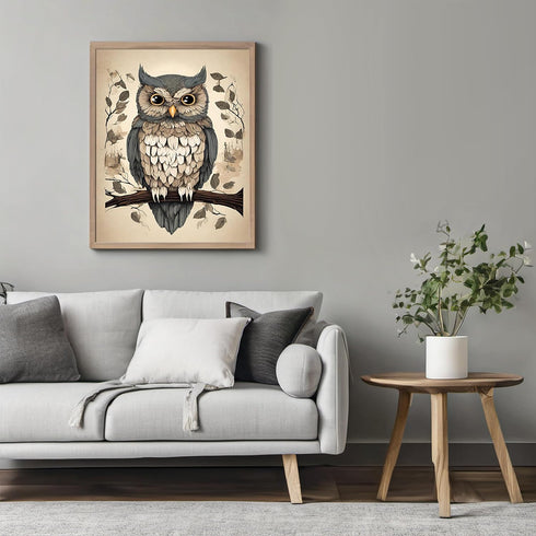 Posterizer 1 pcs- Green and white owl standing on a tree-Art for Animal Lovers-Floral Botanical Art- Gift for Men Women Entrepreneur Teens-Living ...