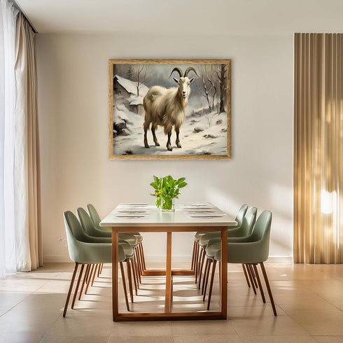 Posterizer 1 pcs-goat in snowy winter nature-oil painting style 6-Art for Animal Lovers-Landscape & Nature Art-Decor for Home & Office- unframed w...