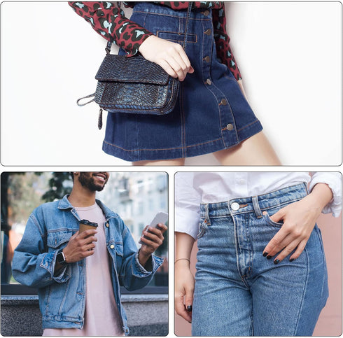 100 Sets Button Pins for Jeans, 15mm No-Sew Removable Instant Adjustable Replacement Metal Embossed Pattern Denim Jeans Buttons Pins Tightener for...