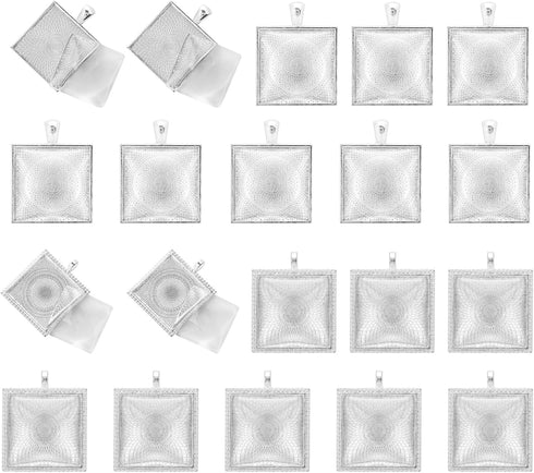 Miraclekoo 40 Pcs Square Bezel Pendant Trays with Glass Cabochon 25 mm Blanks Bezel Cabochon Set for Photo Pendant Craft Jewelry Making...