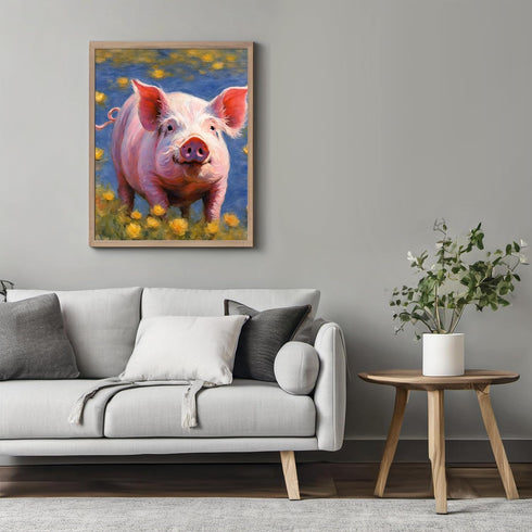 Posterizer 1 pcs- Cute pig walking between yellow flowers-Art for Animal Lovers-Floral Botanical Art- Gift for Men Women Entrepreneur Teens-Living...