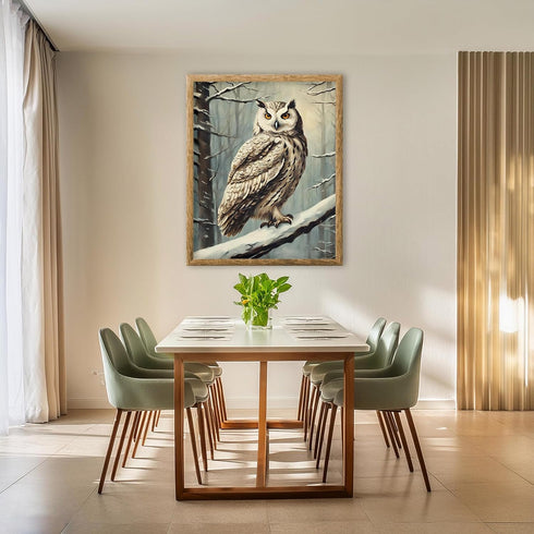 Posterizer 1 pcs-owl in nature-winter snowy scene in oil painting style-14-Art for Animal Lovers-Landscape & Nature Art-Decor for Home & Office- u...