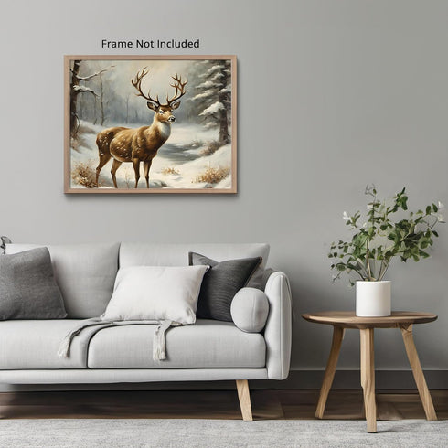 Posterizer 1 pcs-majestic deer in snowy winter scene-oil painting style-10-Art for Animal Lovers-Landscape & Nature Art-Decor for Home & Office- u...