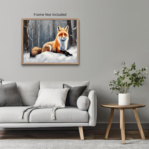 Posterizer 1 pcs-cute red fox in snowy nature in oil painting style-2-Art for Animal Lovers-Landscape & Nature Art-Decor for Home & Office- unfram...