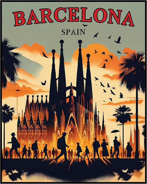 Posterizer 1 pcs-Barcelona Spain Railway Travel Poster-Adventure Wall Art-GIft for Men Women Teens-Decor for Home & Office- unframed wall art...