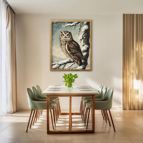 Posterizer 1 pcs-owl in nature-winter snowy scene in oil painting style-9-Art for Animal Lovers-Landscape & Nature Art-Decor for Home & Office- un...