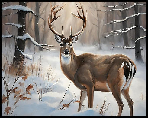 Posterizer 1 pcs-majestic deer in snowy winter scene-oil painting style-1-Art for Animal Lovers-Landscape & Nature Art-Decor for Home & Office- un...