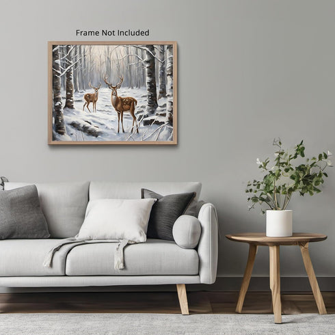 Posterizer 1 pcs-majestic deer in snowy winter scene-oil painting style-5-Art for Animal Lovers-Landscape & Nature Art-Decor for Home & Office- un...