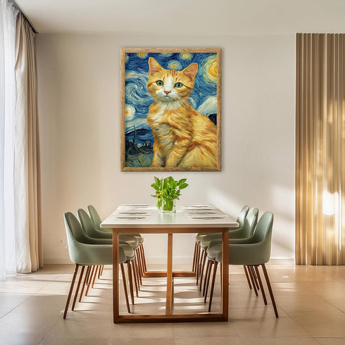 Posterizer 1 pcs- cute orange cat with starry night inspired background-Art for Animal Lovers-Gift for Art Lovers-Living Room Bedroom Decor- unfra...