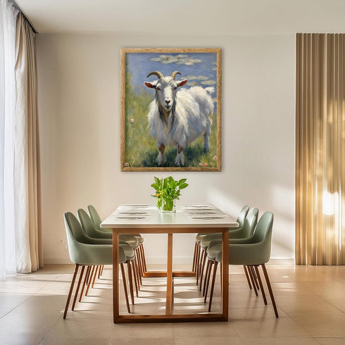 Posterizer 1 pcs- Oil painting style print of a white goat-Art for Animal Lovers-Floral Botanical Art- Gift for Men Women Entrepreneur Teens-Livin...