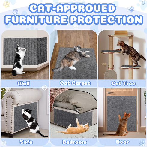 23.6x15.8 Cat Wall Scratcher Mat with Nano Tape,Anti Cats Scratch Furniture Couch Carpet Corner Protector for Indoor,Trimmable Cat Scratching Pad ...
