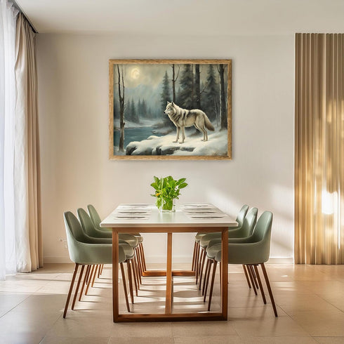 Posterizer 1 pcs-gray wolf in snowy wintery nature-oil painting style 2-Art for Animal Lovers-Landscape & Nature Art-Decor for Home & Office- unfr...