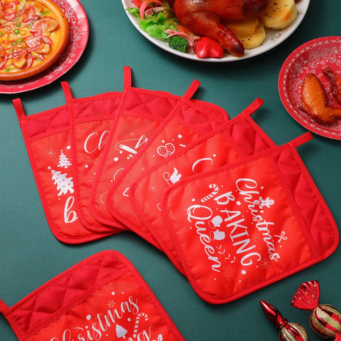 WILLBOND 12 Pieces Christmas Pot Holders with Pocket Funny Pot Holders for Kitchen Heat Resistant Oven Hot Pads Mitts Pot Holders for Baking Cooki...