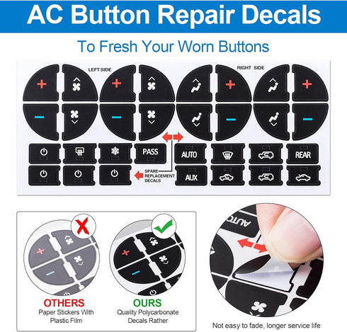 PAGOW 8 Sheets Replacement AC Dash Button Repair Sticker for Chevy SUV Fixing Ruined Faded Control Radio Decal Truck Accessories,2 Styles...