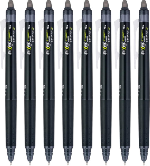 Pilot, FriXion Synergy Clicker Erasable, Refillable, Retractable Gel Ink Pens, Extra Fine Point 0.5 mm, Pack of 8, Black...