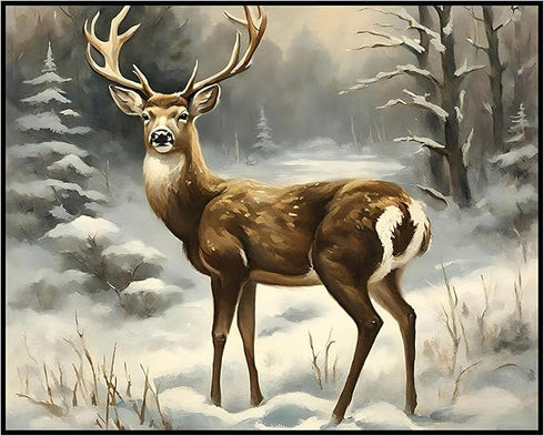 Posterizer 1 pcs-majestic deer in snowy winter scene-oil painting style-9-Art for Animal Lovers-Landscape & Nature Art-Decor for Home & Office- un...