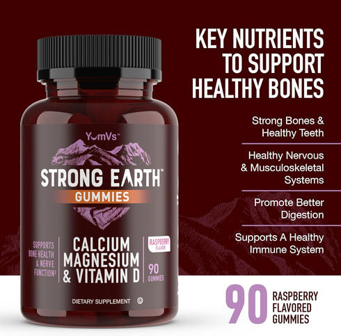 Strong Earth - Calcium, Magnesium, Vitamin D3 Gummies (90 Count) | Vitamin Gummies for Women, Men & Kids - Calcium Supplement for Strong Bone Heal...