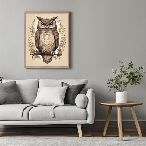 Posterizer 1 pcs- Brown owl with pastel brown background-Art for Animal Lovers-Floral Botanical Art- Gift for Men Women Entrepreneur Teens-Living ...