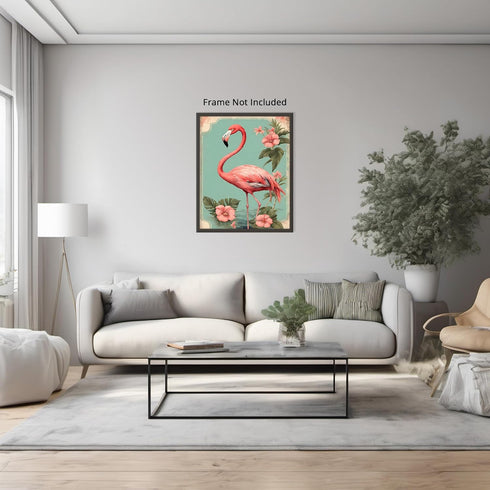 Posterizer 1 pcs-abstract retro design of flowers and flamingo 2-Art for Animal Lovers-GIft for Men Women Teens-Living Room Bedroom Decor- unframe...