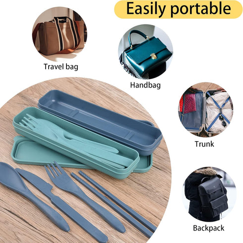 2 Sets Plastic Reusable Utensils Set with Case, Travel Chopsticks Fork Spoon Knife Set for Lunch Box, Portable Cutlery Sets for Travel Camping Dai...