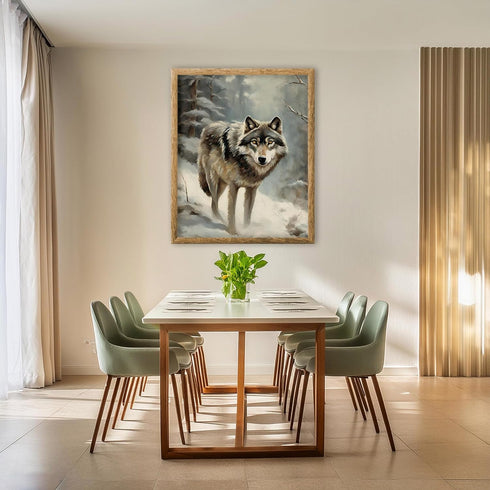 Posterizer 1 pcs-gray wolf in snowy wintery nature-oil painting style -9-Art for Animal Lovers-Landscape & Nature Art-Decor for Home & Office- unf...