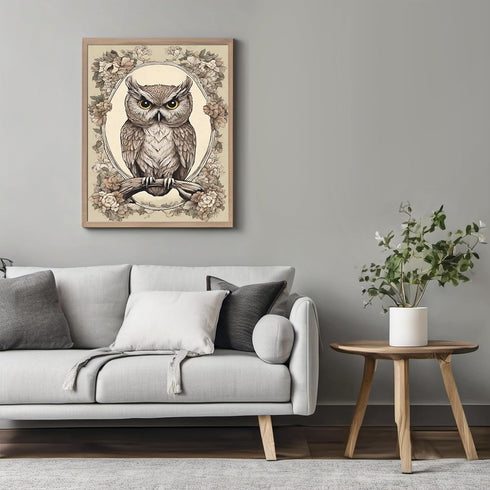 Posterizer 1 pcs- Brown owl in the middle of a beautiful frame-Art for Animal Lovers-Floral Botanical Art- Gift for Men Women Teens-Living Room B...