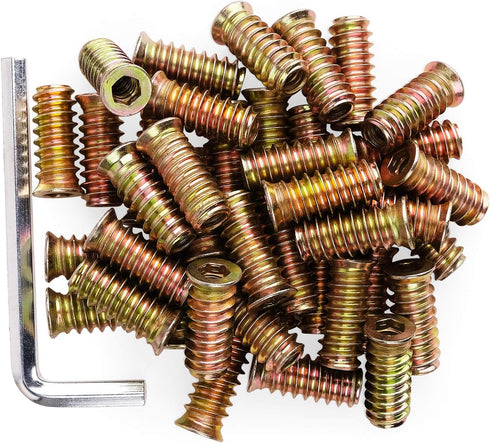 40Pcs Anwenk 1/4"-20 x 25mm Furniture Screw in Nut Threaded Wood Inserts Bolt Fastener Connector Hex Socket Drive for Wood Furniture Assortment (w...