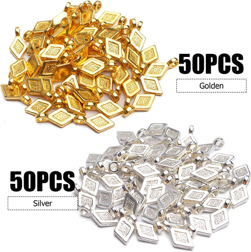 Glue on Bails, 100pcs Metal Small Pendant Bails Glue on Bails Flat Rhombic Pad Bails for Pendants Necklace Earring Jewelry Scrabble Making Craft S...