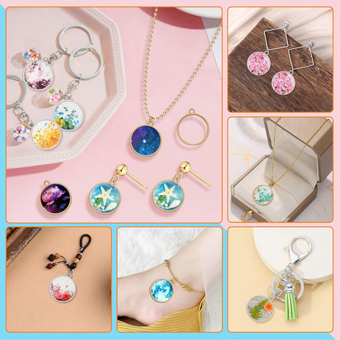 80pcs Open Bezels for Resin,Hollow Frame Pendants Open Back Frame Pendant Round Open Back Bezel Resin Casting Frame Pendant for Pressed Flower, Ea...