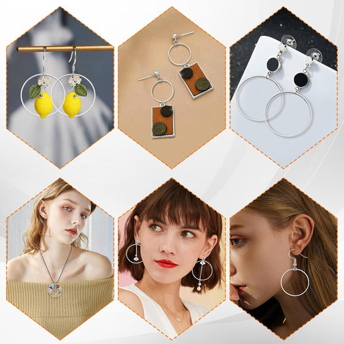 240pcs Earrings Hoop for Jewelry Making, Silver Earrings Beading Hoop Hypoallergenic Round Earrings Open Bezels Linking Rings Beading Hoop Earring...