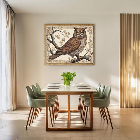 Posterizer 1 pcs- Brown owl sitting on a tree with brown background-Art for Animal Lovers-Floral Botanical Art- Gift for Men Women Teens-Living Ro...