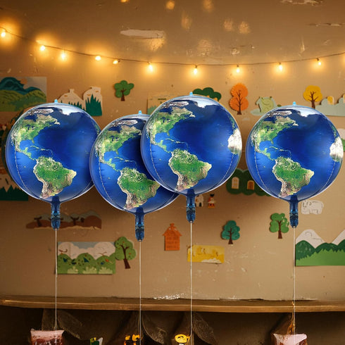 Gejoy 10 Pack 22 Inch Inflatable Earth Globe Balloons Big Blow up World Map Balloons Planet Foil 4d Globe Inflatables 2 Rolls Ribbons for Bon Voya...