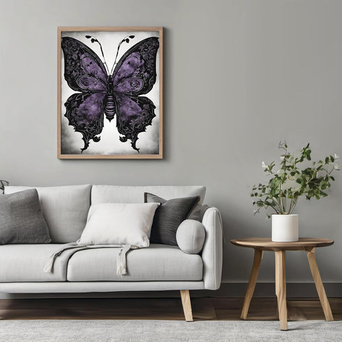 Posterizer 1 pcs- black and purple butterfy in retro gothic theme-Gothic Art-Art for Animal Lovers- Living Room Bedroom Decor- unframed wall art...