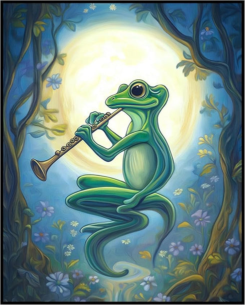 Posterizer 1 pcs-whimsical forest scene-frog playing music 12-Art for Animal Lovers-Fantasy & Fiction Art-Gift for Daughter, Son, Kids- unframed w...
