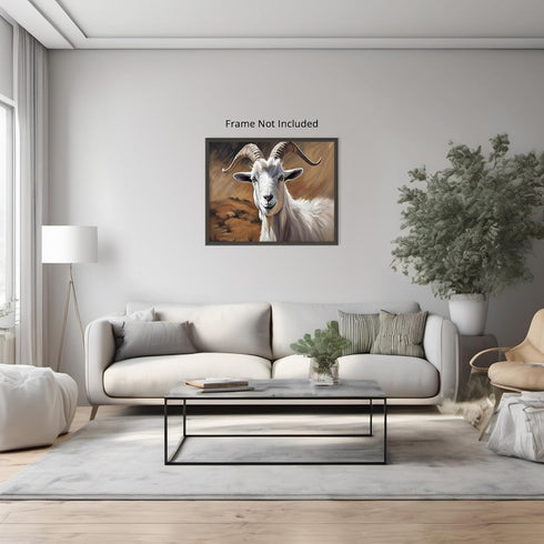 Posterizer 1 pcs- Beautiful white goat with a brown background print-Art for Animal Lovers- Gift for Men Women Entrepreneur Teens-Decor for Home &...