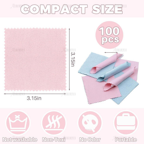 AUEAR, 100 Pack Jewelry Cleaning Cloths, Polishing Cleaner Cloth for Sterling Silver Gold Platinum Small Diamond Polish Cloth Pink & Blue 8x8cm...