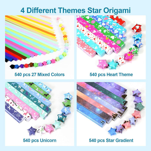 2160 Sheets Stars Paper Strips, 4 Packs Double Side Origami Star Paper, Folding Paper Strips, Lucky Star Strips Paper, Star Origami Paper for Kids...