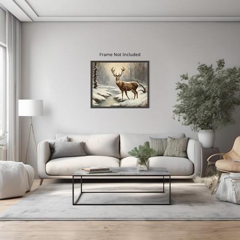 Posterizer 1 pcs-majestic deer in snowy winter scene-oil painting style-7-Art for Animal Lovers-Landscape & Nature Art-Decor for Home & Office- un...