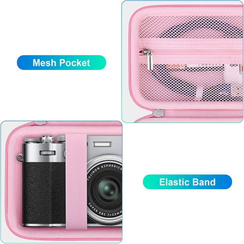 BOVKE Carrying Case Compatible with Fujifilm X100VI / X100V Digital Camera, Extra Mesh Pocket for Charging Cables, Pink...