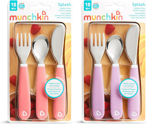 Munchkin® Splash™ Toddler Fork, Knife and Spoon Utensil Set, 6 Pack, Pink/Purple...