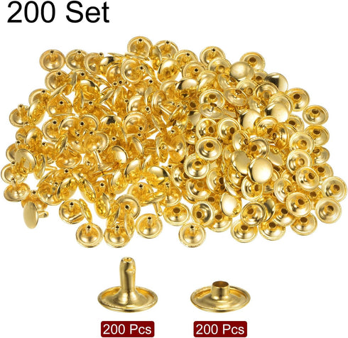 HARFINGTON 200 Sets Leather Rivets 12mm x 10mm Metal Double Cap Rivet Snaps Studs Fasteners with 3pcs Setting Tools Rivets for Leather Craft DIY R...