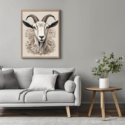 Posterizer 1 pcs- A goat with flowers print-Art for Animal Lovers-Floral Botanical Art- Gift for Men Women Entrepreneur Teens-Living Room Bedroom ...