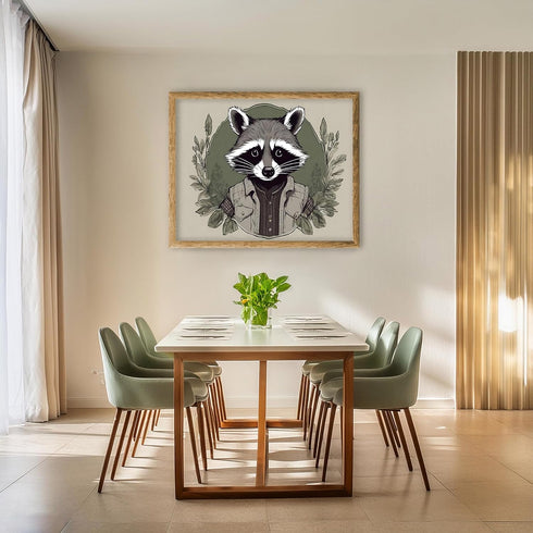 Posterizer 1 pcs- A raccoon with green halo and leaves arround it-Art for Animal Lovers- Gift for Men Women Entrepreneur Teens-Decor for Home & Of...