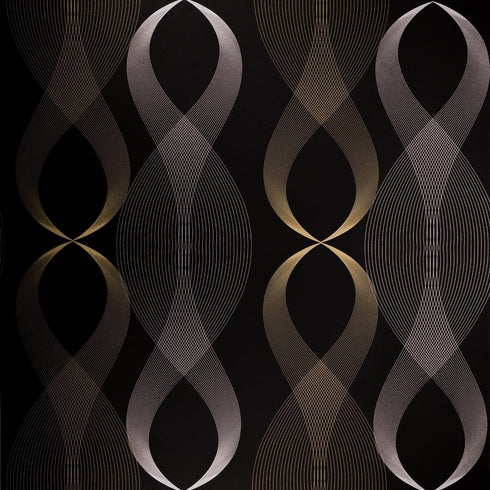 17.7" x 117" Peel and Stick Stripe Wallpaper Modern Black Contact Paper Black and Gold Removable Wave Wallpaper Self Adhesive Film for Cabinets Ki...